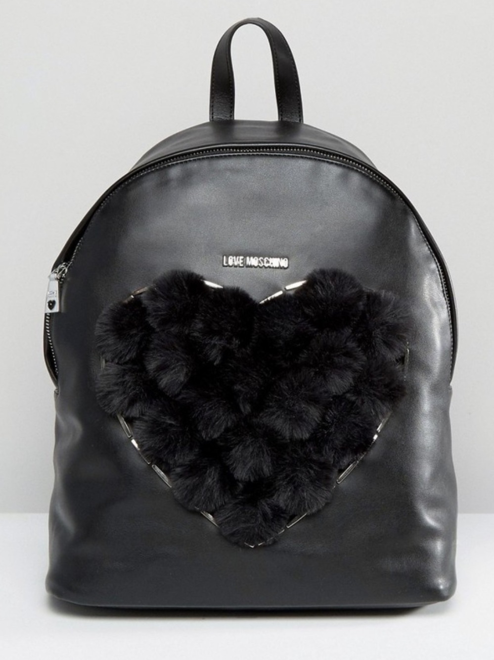 Love Moschino Black Fuzzy Fur Heart Backpack in Faux Leather